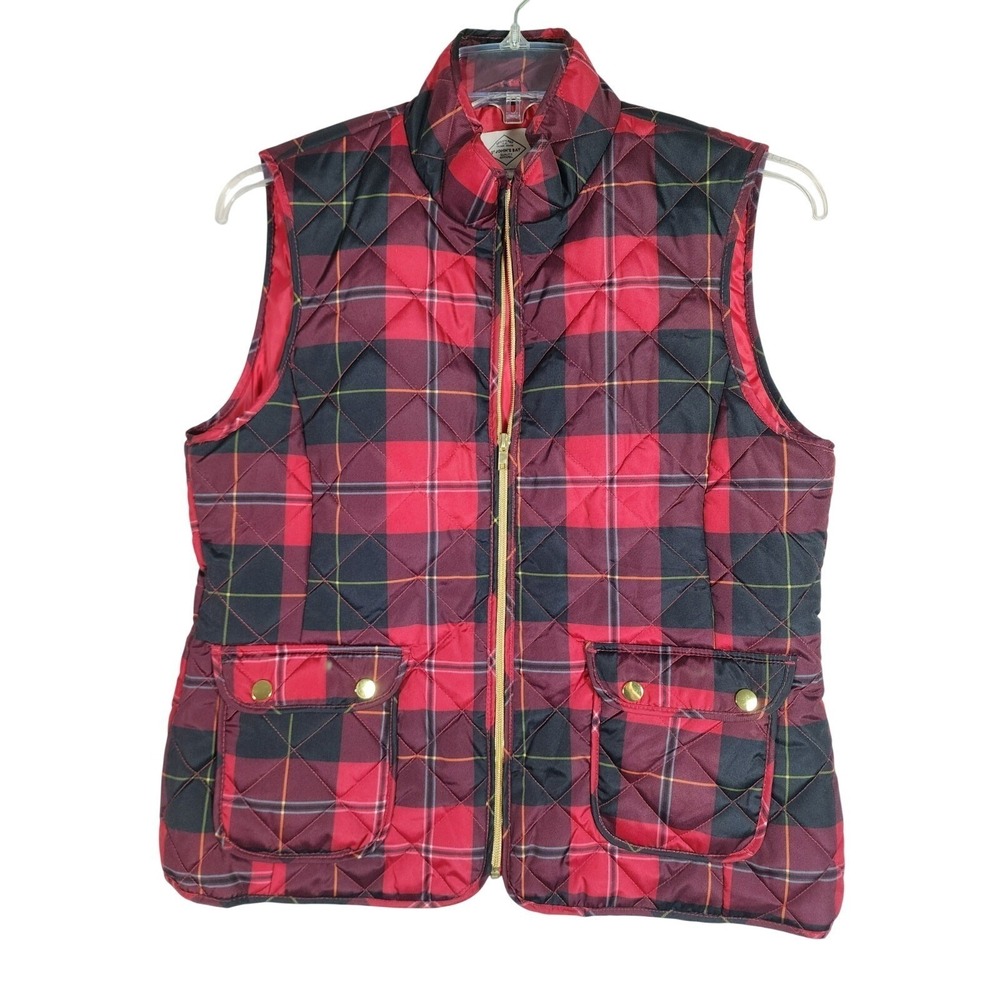 St Johns Bay L Quilted Buffalo Plaid Puffer Vest Red Black Cabin Core Hiking